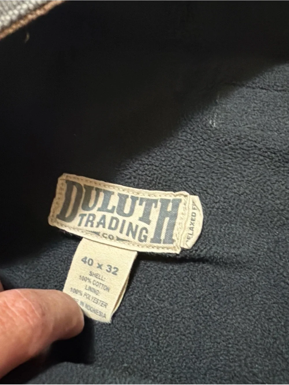 Duluth Trading Co Cargo  Mens 40x32 Dark Gray Fleece Lined Workwear Pants